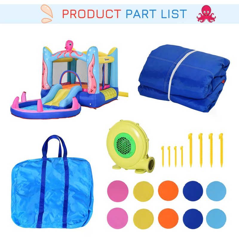 Outsunny Bounce Castle Inflatable Trampoline Slide Pool Octopus Design 3.8 x 2 x 1.8m