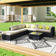 Outsunny 8 Piece Rattan Corner Sofa Set with Wide & Deep Seat, Assembled Aluminium PE Rattan Garden Furniture Set with Thick Cushions and Glass Top Table for Outdoor, Conservatory, Black