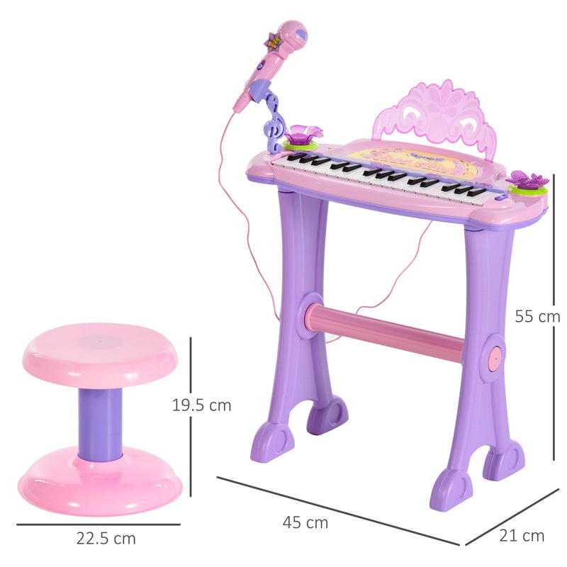 HOMCOM 32 Keys Kids Mini Electronic Keyboard Musical Instrument Educational Game Toy Children Grand Piano Stool Micropho