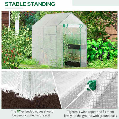 Outsunny Walk in Garden Greenhouse with 2-Tier Shelves Polytunnel Steeple Grow House 6 x 4 x 6ft White