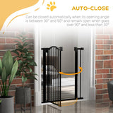 PawHut Metal 74-80cm Adjustable Pet Gate Safety Barrier w/ Auto-Close Door Black