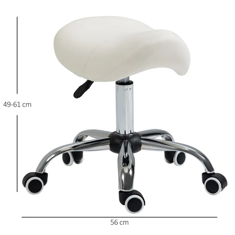 HOMCOM Cosmetic Stool 360 Rotate Height Adjustable Salon Massage Spa Chair Hydraulic Rolling Faux Leather Saddle Stool, Cream