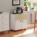 HOMCOM Folding Dining Table, Rolling Drop Leaf Table with Hidden Shelf & Cabinet for Dining Room, Small Spaces, White