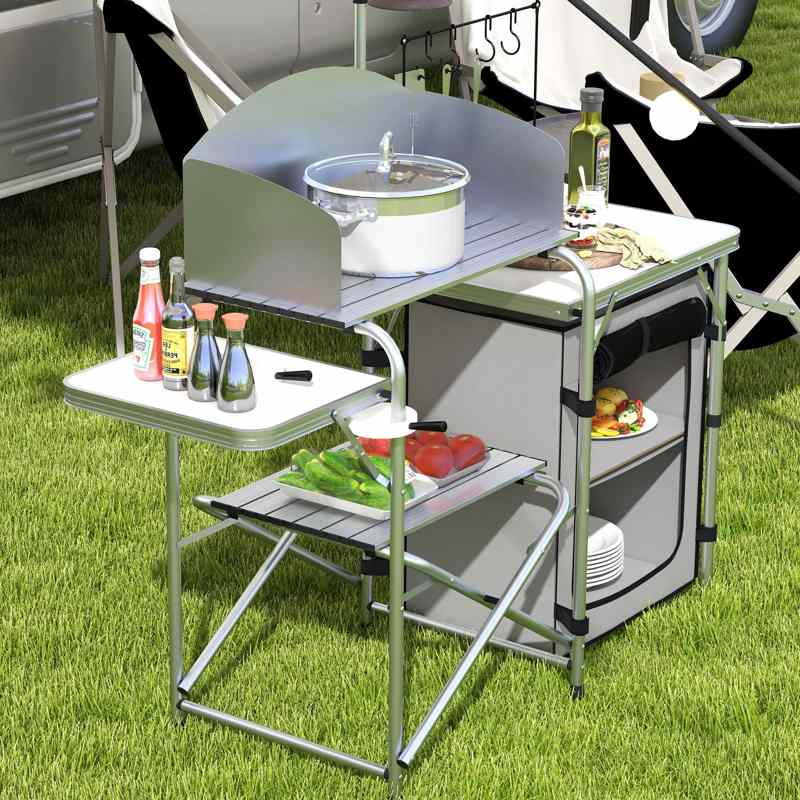 Outsunny Multi-Feature Folding Camping Kitchen, with Wind Shield