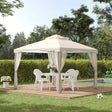 Outsunny 3 x 3 m Metal Gazebo, Garden Pavillion, Double Roof Outdoor Canopy Shelter with Mesh Sidewalls, Cream White