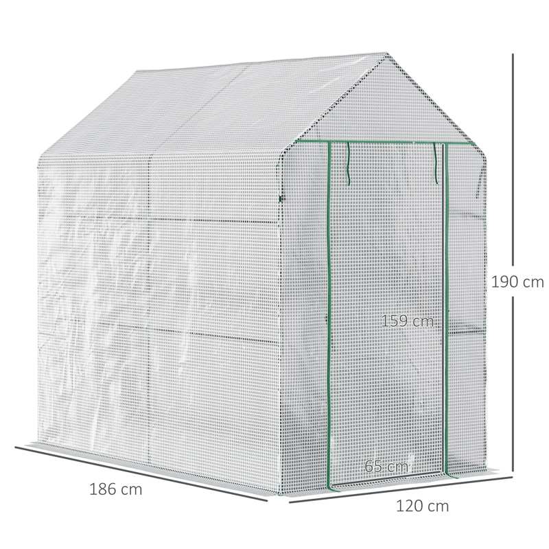 Outsunny Walk in Garden Greenhouse with 2-Tier Shelves Polytunnel Steeple Grow House 6 x 4 x 6ft White