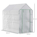 Outsunny Walk in Garden Greenhouse with 2-Tier Shelves Polytunnel Steeple Grow House 6 x 4 x 6ft White