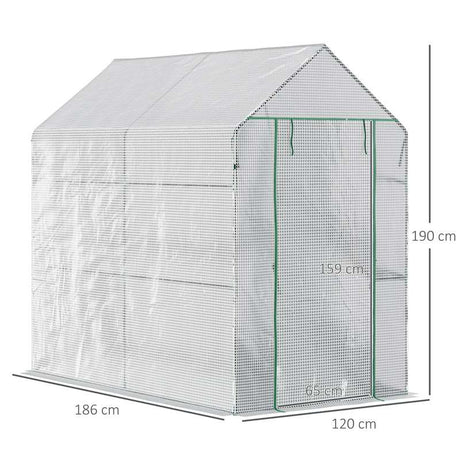 Outsunny Walk in Garden Greenhouse with 2-Tier Shelves Polytunnel Steeple Grow House 6 x 4 x 6ft White