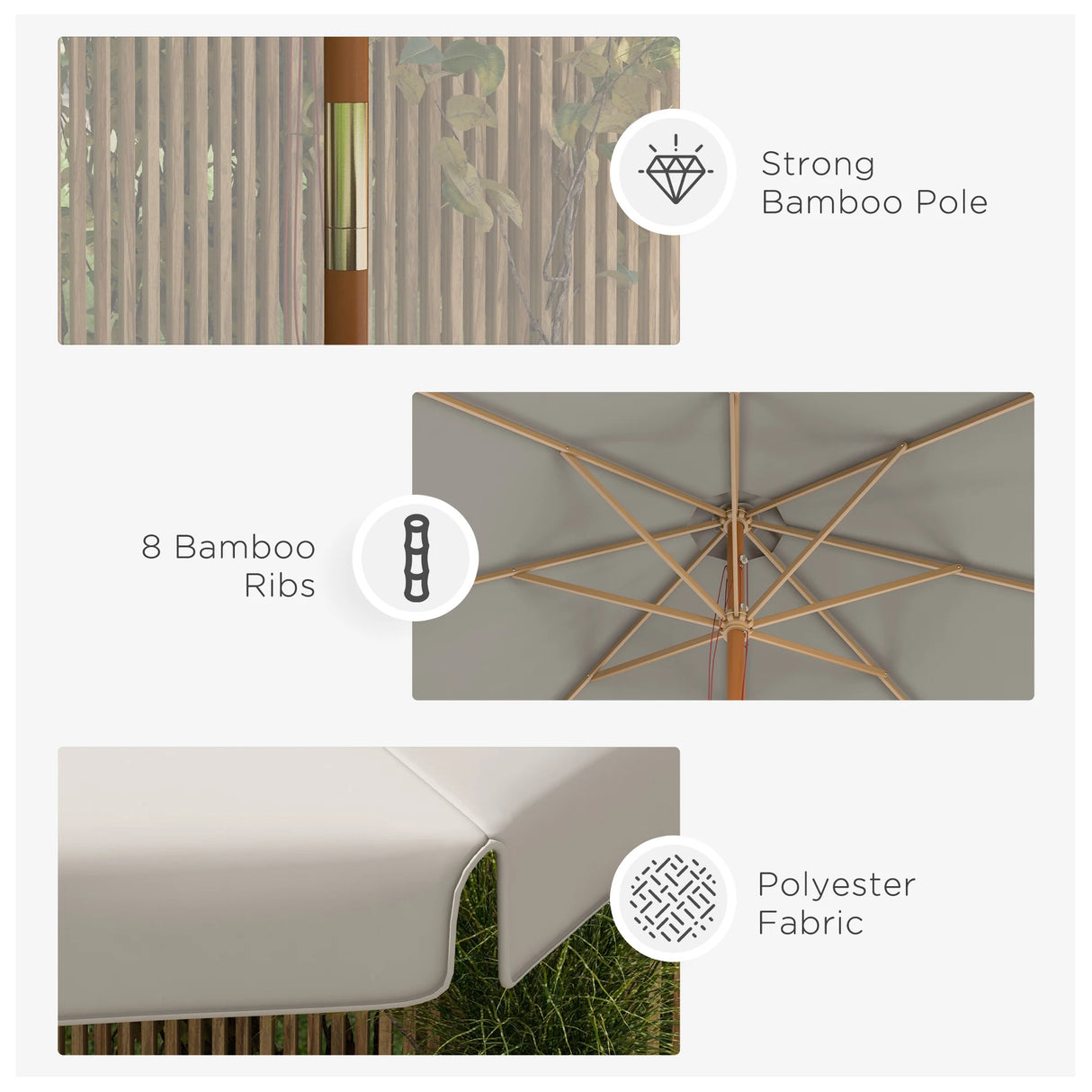 Outsunny 3.3m Elegant Wooden Parasol - Grey