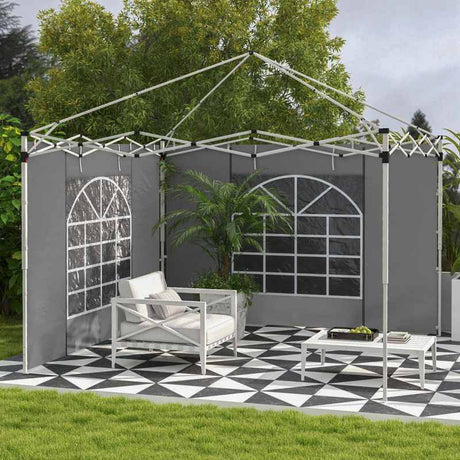 Outsunny Gazebo Side Panels, 2 Pack Sides Replacement, for 3x3(m) or 3x6m Pop Up Gazebo, with Windows and Doors, Light Grey