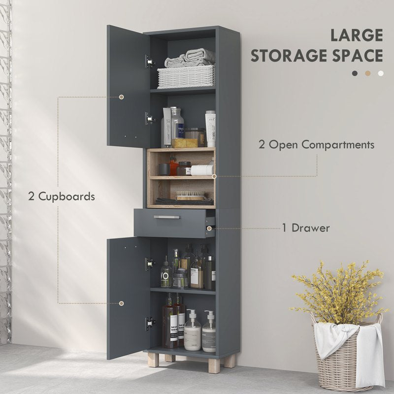 HOMCOM Tall Bathroom Storage Cabinet, Bathroom Storage Unit, Freestanding Bathroom Cabinet with Open Shelves and Drawer