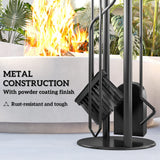 Outsunny 5 Pieces Fireplace Tools Set, Metal Fireplace Accessories Fireside Companion Set with Broom, Shovel, Poker and Bucket, Silver
