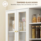 HOMCOM Multi-Storage Kitchen Cabinet, with Glass Doors - White Wood-Effect