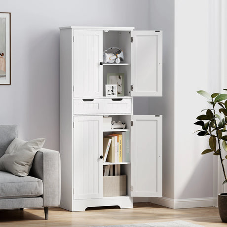 HOMCOM Tall Bathroom Storage Cabinet - White