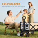 Outsunny Folding Pull Along Cart Cargo Wagon Trolley with Telescopic Handle - Dark Grey