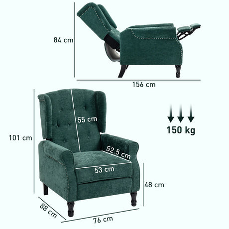 HOMCOM 150 Reclining Vintage Armchair, with footrest - Dark Green