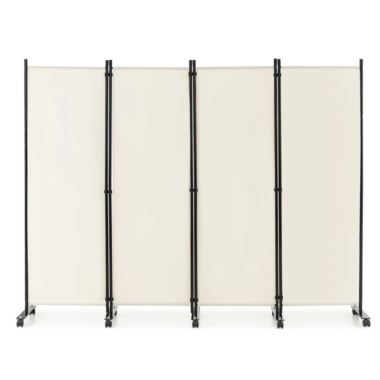 4-Panel Folding Room Divider 6 Feet Rolling Privacy Screen with Lockable Wheels-White