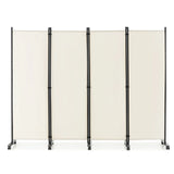 4-Panel Folding Room Divider 6 Feet Rolling Privacy Screen with Lockable Wheels-White