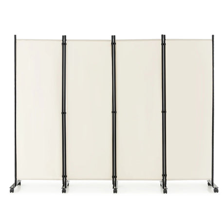 4-Panel Folding Room Divider 6 Feet Rolling Privacy Screen with Lockable Wheels-White