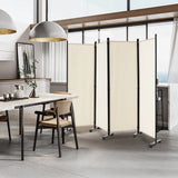 4-Panel Folding Room Divider 6 Feet Rolling Privacy Screen with Lockable Wheels-White
