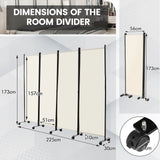 4-Panel Folding Room Divider 6 Feet Rolling Privacy Screen with Lockable Wheels-White
