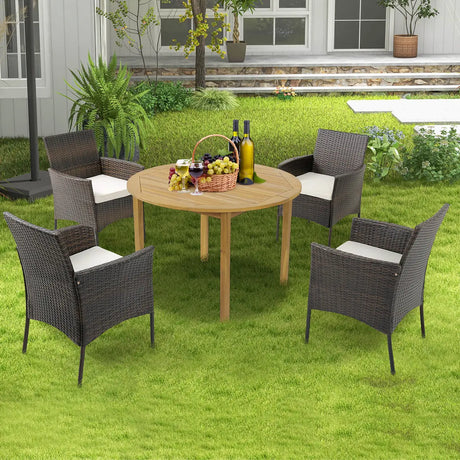 Set of 4 Patio PE Wicker Dining Chairs with Seat Cushions and Armrests-Set of 4