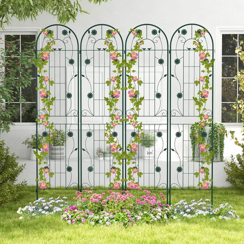 4 Pack 71 x 20 Inches Metal Garden Trellis for Climbing Plants-Green