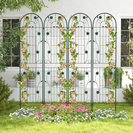 4 Pack 71 x 20 Inches Metal Garden Trellis for Climbing Plants-Green