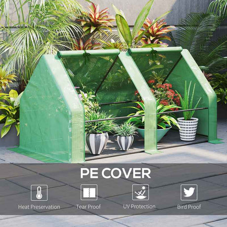 Outsunny Mini Small Greenhouse with Steel Frame & PE Cover & Zippered Window Poly tunnel Steeple for Plants Vegetables, 180 x 90 x 90 cm, Green