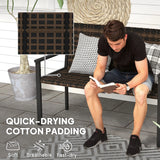 Outsunny 2 Seater Rattan Garden Bench, Outdoor Bench with Quick-Drying Cotton Padding, Wicker Garden Loveseat with Armrests, Steel Frame for Patio, Park, Mixed Brown