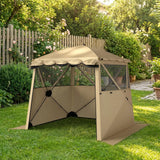 Outsunny Pop Up Gazebo Waterproof Instant Shelter with Awning Mesh Windows for Camping Patio 2 x 2 m, Khaki