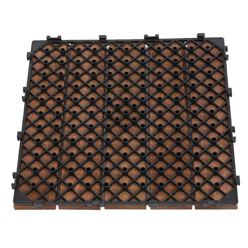 Outsunny 27 Pcs Solid Wood Interlocking Decking Tiles For Patio, Balcony, Roof Terrace, Hot Tub, Brown, (30 x 30 cm Per Piece)