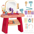 AIYAPLAY Kids Dressing Table with Mirror, LED Light, 23 Accessories, Pink