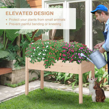 Outsunny Garden Wooden Planters， Non-Woven Fabric, Rectangular Raised Bed,Fir Wood，Indoor/Outdoor, 122.5Lx56.5Wx76H cm