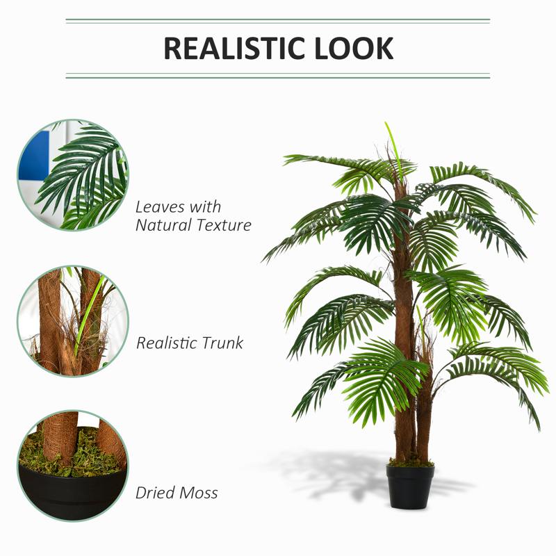 Outsunny 120cm/4FT Artificial Palm Tree Decorative Plant  w/ 19 Leaves Nursery Pot Fake Plastic Indoor Outdoor Greenery Home Office Décor