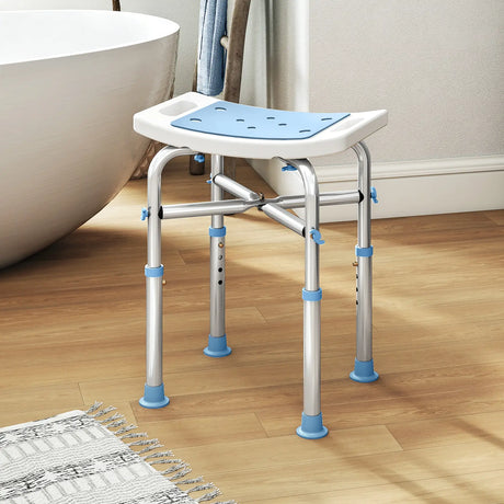 HOMCOM 44-51.5cm Aluminium Frame Shower/Bath Stool - Light Blue