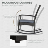Outsunny Outdoor PE Rattan Rocking Chair, Garden Rocking Chair Set with Armrest and Cushion, Grey