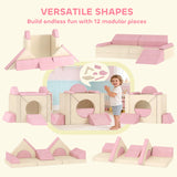 AIYAPLAY Kids Play Sofa, 12 Pieces Foam Modular Soft Play Set for Playroom, Children Convertible Sofa for Boys and Girls, Pink