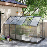 Outsunny 6 x 10ft Polycarbonate Greenhouse, Large Walk-In Green House with Slide Door and Window, Garden Plants Grow House with Aluminium Frame and Foundation, Grey