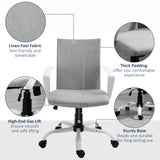 Vinsetto Office Chair Linen Swivel Computer Desk Chair Home Study Task Chair with Wheels, Arm, Adjustable Height, Light Grey