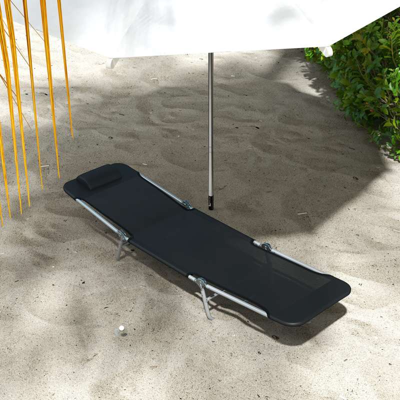 Outsunny Set of Two Steel Frame Sun Loungers, with Reclining Backs - Black