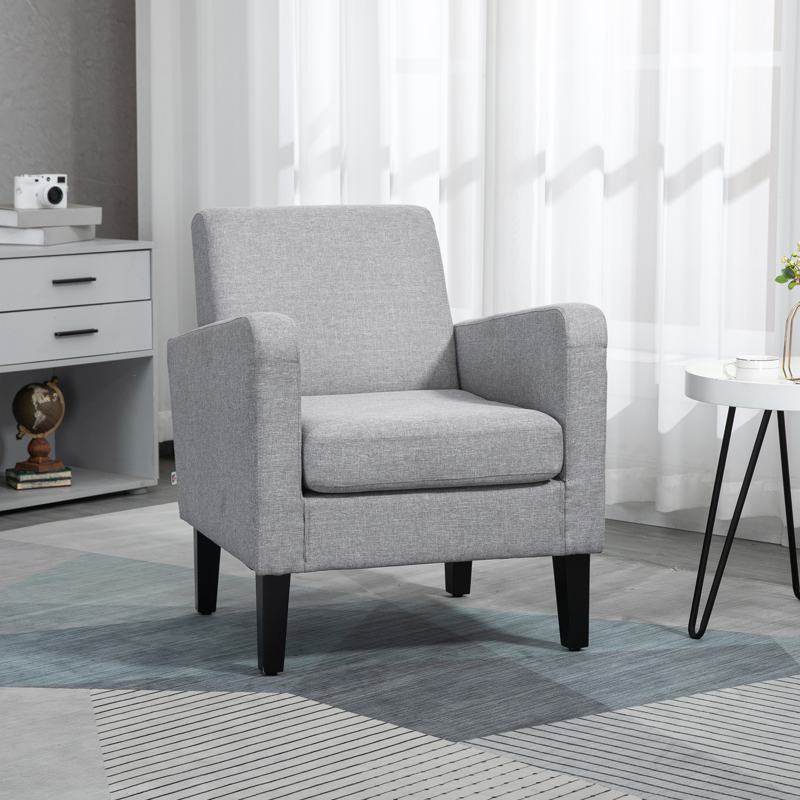 HOMCOM Linen-Look Boxy Armchair - Light Grey