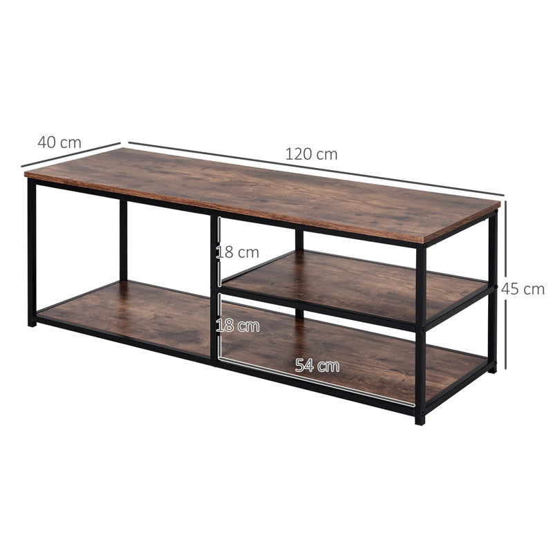 HOMCOM TV Unit for 55 inch TVs, Industrial TV Table with 2 Storage Shelves and Metal Frame, Entertainment Unit For living Room, Rustic Brown