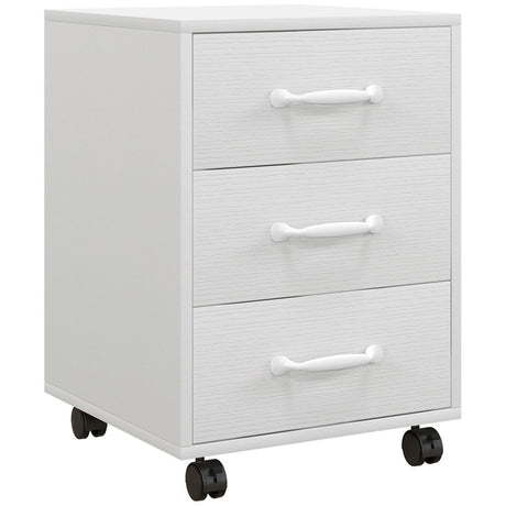 HOMCOM 3 Drawer File Cabinet, Mobile Filing Cabinet on Wheels for Home Office, Study, White