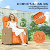 Outsunny 145 Reclining Rattan Armchair, with Footrest - Khaki/Orange
