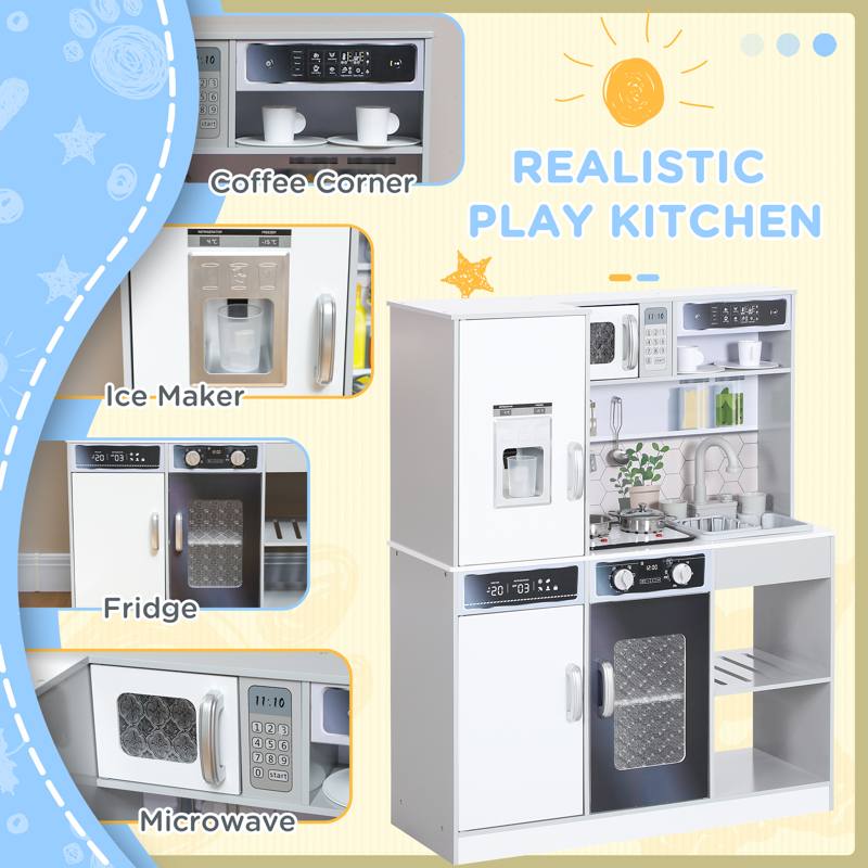 AIYAPLAY Pretend Play Toy Kitchen, Kids Kitchen Playset w/ Sounds, Lights, Running Water, Coffee Maker, Refrigerator