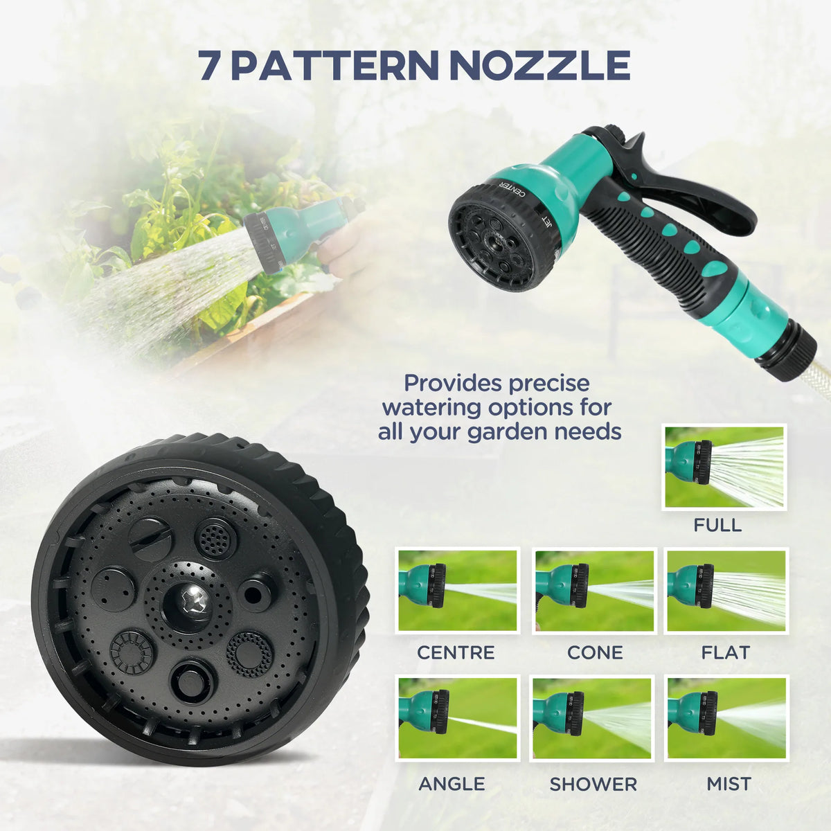 Outsunny Retractable Hose Reel Wall Mounted, 30+2m Garden Hose Pipe Reel with Lock, Auto Rewind, 7 in 1 Spray Nozzle, Includes Wall Fixings, 180 Swivel, Outdoor Watering, 59 x 23 x 42 cm, Green
