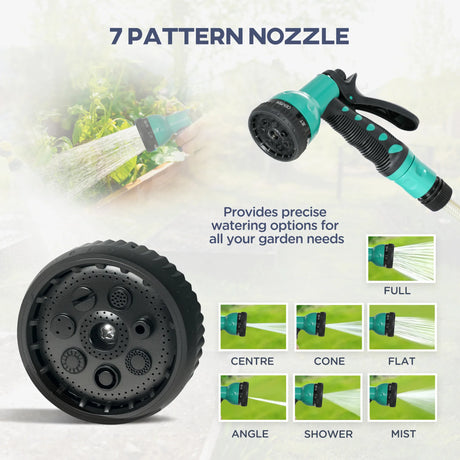 Outsunny Retractable Hose Reel Wall Mounted, 30+2m Garden Hose Pipe Reel with Lock, Auto Rewind, 7 in 1 Spray Nozzle, Includes Wall Fixings, 180 Swivel, Outdoor Watering, 59 x 23 x 42 cm, Green