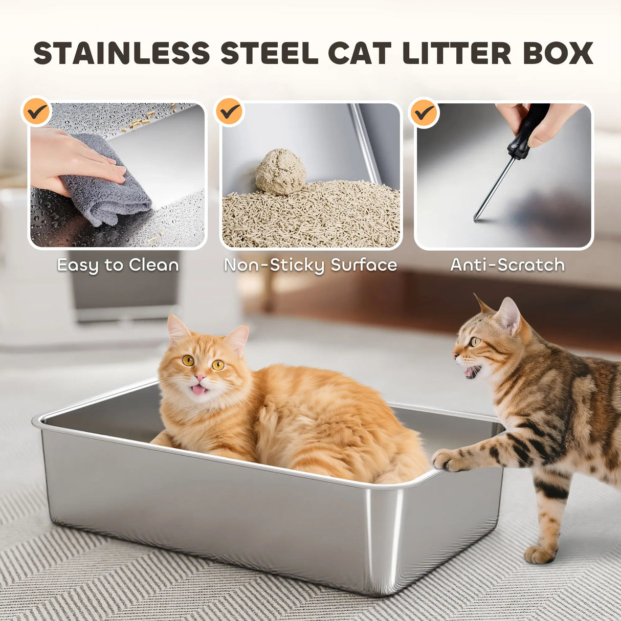 PawHut XL Stainless Steel Litter Box w/ 100 Flip Top, Scoop, Side Top Dual Entry, Odor Free, Easy Cleaning, Anti Leakage