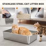 PawHut XL Stainless Steel Litter Box w/ 100 Flip Top, Scoop, Side Top Dual Entry, Odor Free, Easy Cleaning, Anti Leakage
